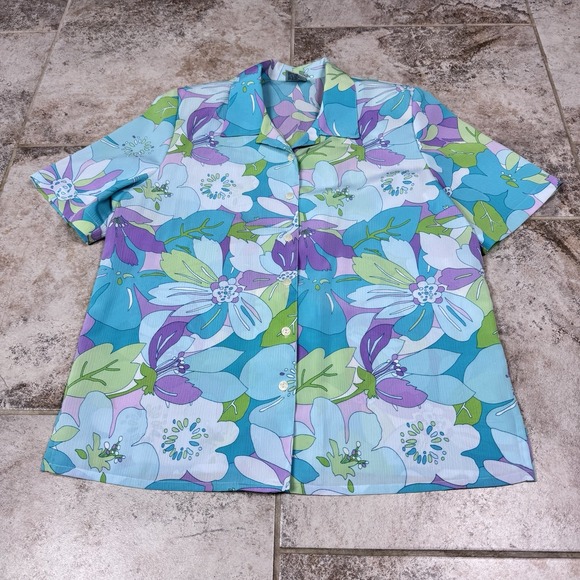 Allison Izu Tops - Allison Dailey Vintage Top Womens 12 Button Front Short Sleeve Blouse Floral